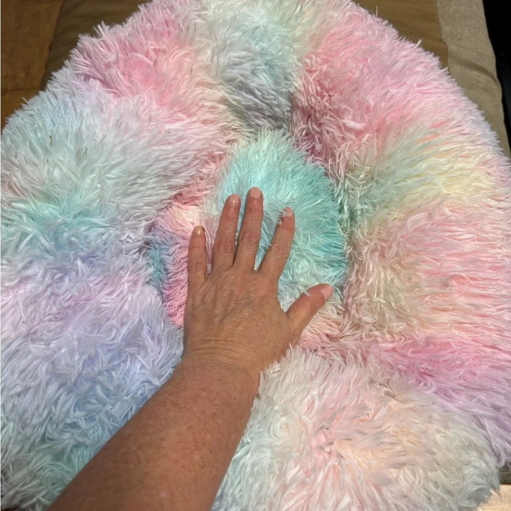 Pastel Tie-Dye Faux Fur Round Pet Bed